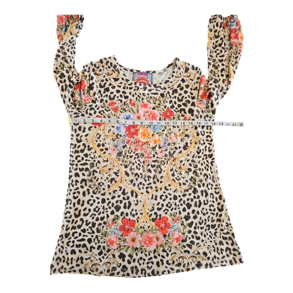 Johnny Was Cheetah Puff Sleeve Floral Top ~ Size Small - Picture 7 of 10